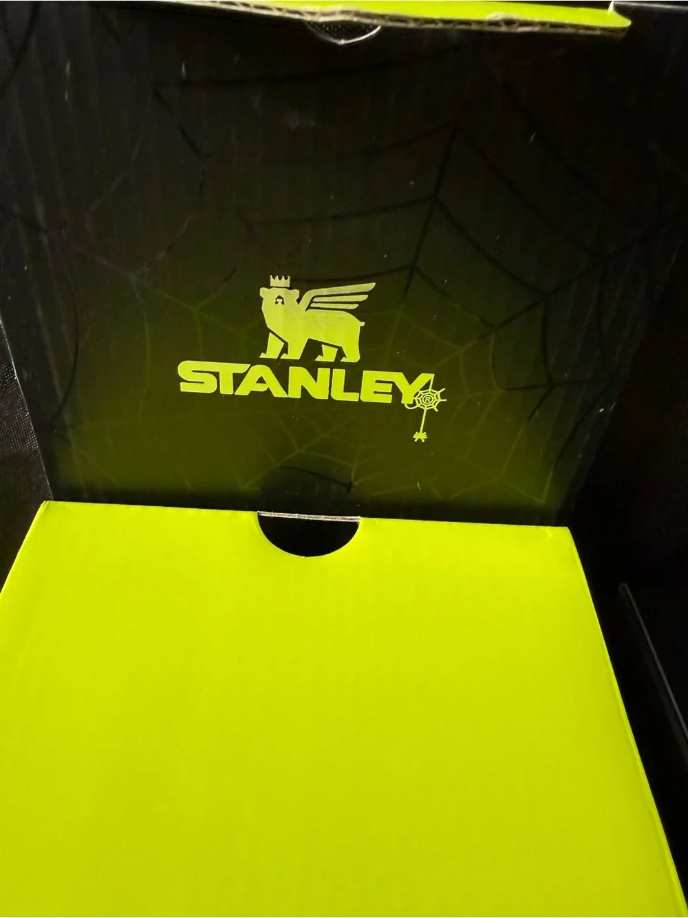 New Stanley 40oz Special Spider Web Black Tumbler with Neon Green Lid and Straw - Picture 10 of 12